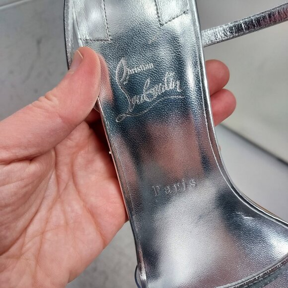 CHRISTIAN LOUBOUTIN Rosalie Strass Silver Strappy Heel Sandal - Picture 10 of 12